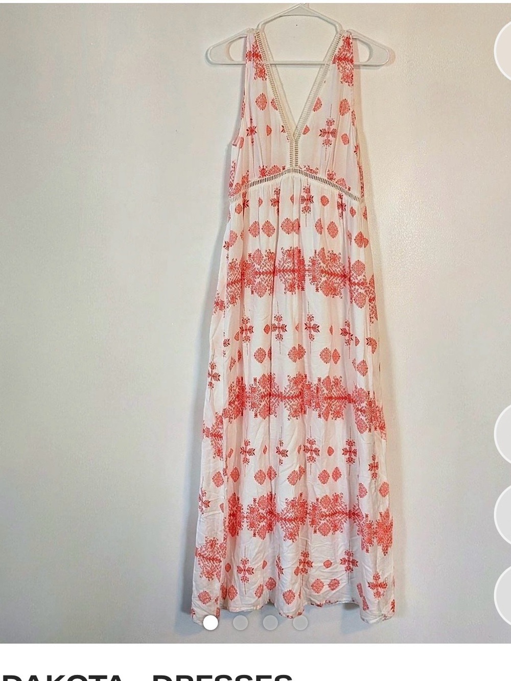 BB Dakota White Maxi Dress with Coral Print